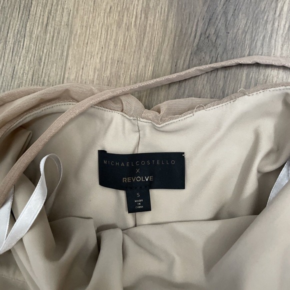 Michael Costello Revolve Fiji Midi Dress Size Small Taupe Bodycon Ruched Stretch - Picture 5 of 8